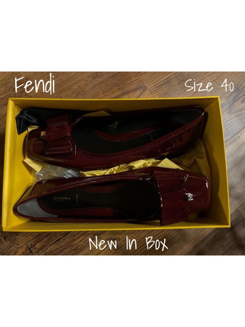 Fendi Burgundy Bow Patent Flats Shoes - Size 40 EUR (10 US) - New In Box